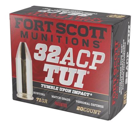 Fort Scott Munitions Tumble Upon Impact (TUI) 32 ACP 71 Grain Solid Copper Spun | 20 Rounds